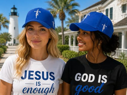 Christian Faith Cross Hats, Embroidered Baseball Caps for Men & Women - color: Blue