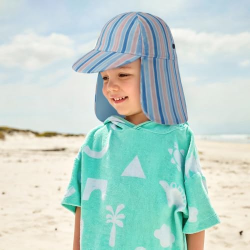 Kids Legionnaires Hat, UPF 50+ Sun Protection Swim Cap Flap Hat for Kids, Quick Drying Sun Hat for Beach Seaside - color: Blue&brown Stripe, size: 2-4T
