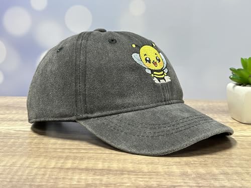 Adjustable Embroidery Animal Baseball Hat for Kid Toddler Child - color: Bee (Washed Black)