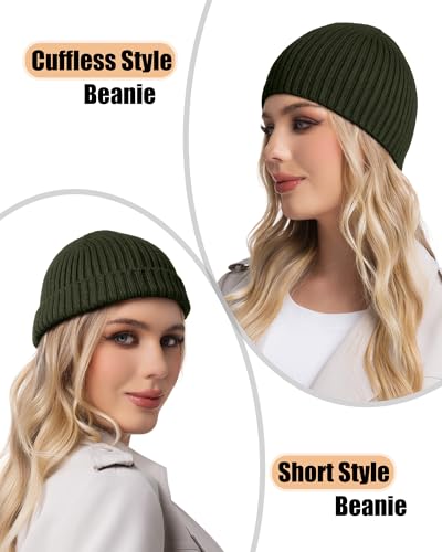 ROYBENS Wool Beanie for Men Women, Seamless Knit Warm Winter Hat Skull Caps - color: 1pcs- Army Green