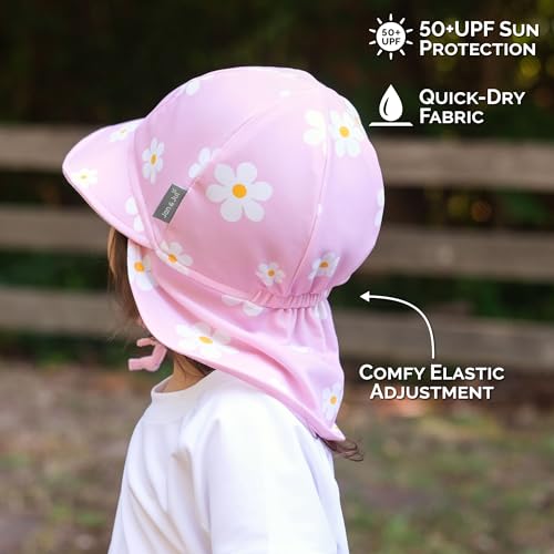 JAN & JUL Baby Sun-Hat with Neck Flap for Swimming - color: Pink Daisy, size: 6-24 Months
