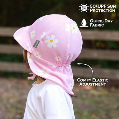 JAN & JUL Baby Sun-Hat with Neck Flap for Swimming - color: Pink Daisy, size: 6-24 Months