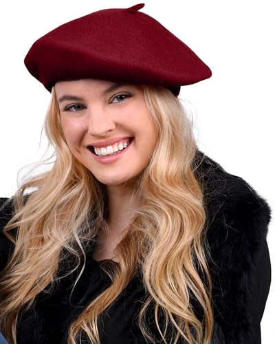 Parquet Solid Color French Beret Hat. Classic French, Casual and Chic Lightweight Cap for Women - color: Burgundy
