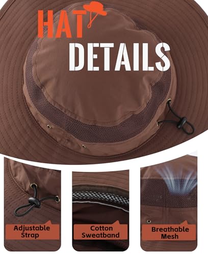 Home Prefer UPF 50+ Men's Sun Hat Wide Brim Bucket Hat UV Protection Hat for Mens Womens Beach Safari Gardening Golf Fishing - color: Coffee