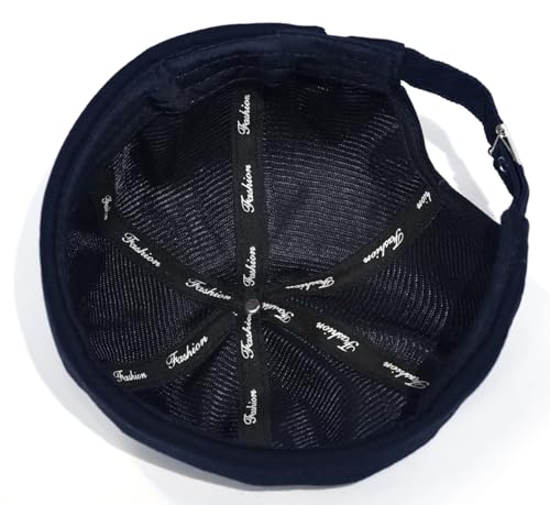 2 Pcs Mens Brimless Docker Cap Set - Retro Worker Sailor Skull Cap Beanie with Rolled Cuff - color: Navy Blue