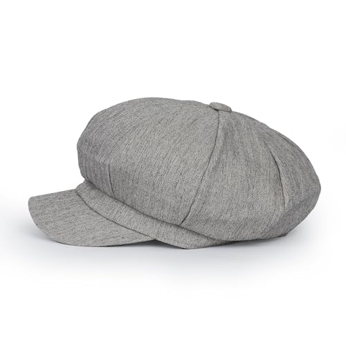 ililily Washed Cotton Newsboy Cabbie Cap Corduroy Duck Bill Flat Hunting Hat - color: Herringbone Light Grey