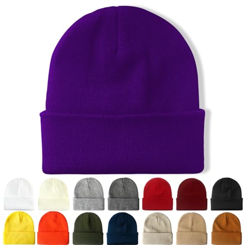 NPQQUAN Beanie for Women Winter Hats for Mens Beanie Cuffed Knit Beanies - color: Darkpurple