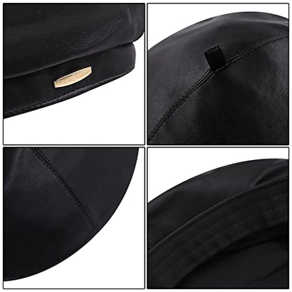 Women Classic PU Leather French Beret Beanie Hat Pumpkin Cap - color: Black 2#