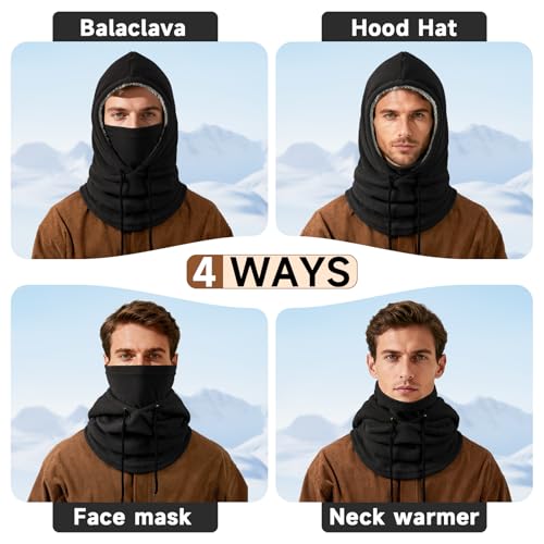 Winter Balaclava Ski Face Mask: Men Women Warm Windproof Face Cover Hat - color: Black & Grey-2 Packs-lined