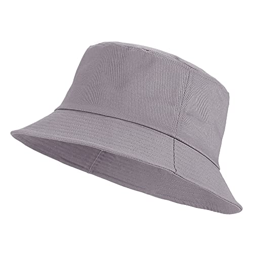 Unisex Cotton Packable Bucket Hat Sun Hat Plain Colors for Men Women - color: Grey