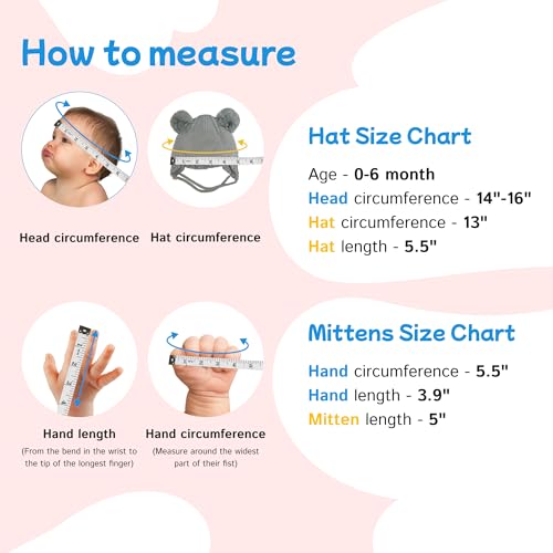 Knitted Colorful Double Pom-Pom Baby Hat and Mittens Set|Warm Winter Newborn Essentials for Boys and Girls 0-6 Months - color: Grey