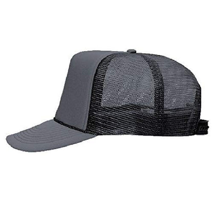 OTTO Polyester Foam Front 5 Panel High Crown Mesh Back Trucker Hat - color: Char. Gray