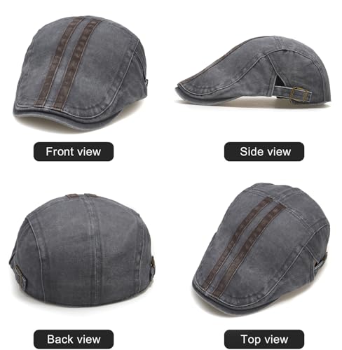Initlove Mens Newsboy Cap Washed Beret Ivy Hat Flat Hats for Cabbie Driving - color: B Grey