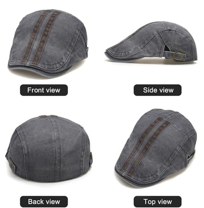 Initlove Mens Newsboy Cap Washed Beret Ivy Hat Flat Hats for Cabbie Driving - color: B Grey