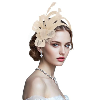 Fascinators Hats for Women, Fascinator Headband Tea Party Hat - color: Champagne