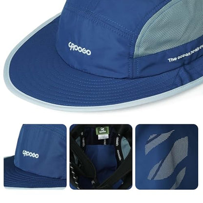 Croogo 서핑 버킷 모자 목 보호 턱 스트랩 메시 낚시 모자 - color: 블루.