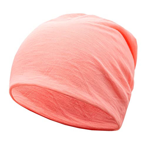 EMPIRELION 9" Women Lightweight Beanies Hats, Thin Sports Running Skull Cap Chemo Headwear Sleep Caps - color: Bright Pink
