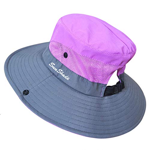 Muryobao Women's Ponytail Sun Hat UV Protection Foldable Mesh Wide Brim Beach Fishing Hat - color: Purple