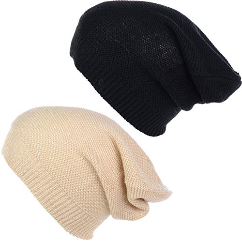 an Unisex Striped Knit Slouchy Beanie Hat Lightweight Soft Fashion Cap - color: 5014-2pk-ltbge