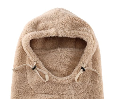 Connectyle Balaclava Hood Winter Hat for Men & Women Windproof One-Piece Fleece Hooded Scarf Ski Mask Cold Weather Hat - color: Beige