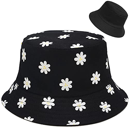 XYIYI Cute Bucket Hat Beach Fisherman Hats for Women, Reversible Double-Side-Wear - color: Flower Black