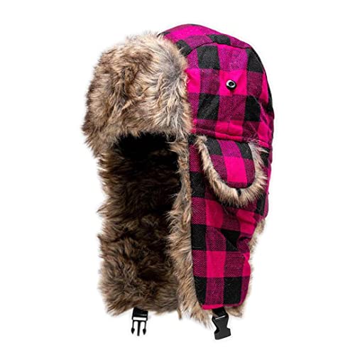 S A Soul of Adventure Winter Hat for Men & Women | Ushanka Russian Hat | Faux Fur Hat with Ear Flap - color: Lumberjack Pink