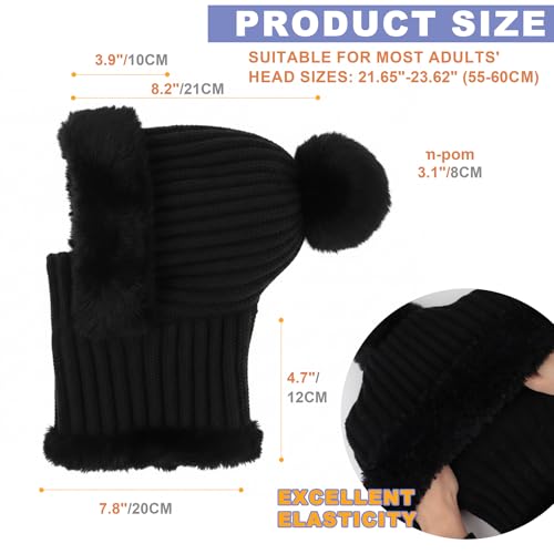 AQOKKA 3 in 1 Knit Fleece Lined Beanie Hat with Scarf and Mask Warm - color: Black