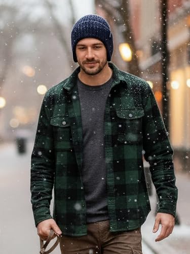 Winter Beanie for Men Women with Earflap, Fleece Lined Beanie Soft Warm Knit Hat Ski Stocking Cuffed Cap - color: Navy