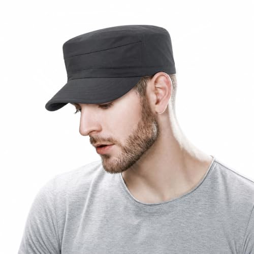 Cadet Army Cap Unisex Military Hat Adjustable Flat Top Cap Baseball Cap - color: Dark Grey