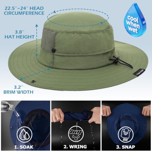 Cooling Sun Bucket Hat, UPF 50+ Wide Brim Boonie Hat with Ponytail Hole - color: 01 Army Green
