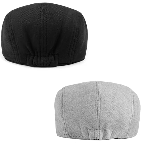 2 Pack Newsboy Cap for Men Women Flat Cap Beret Ivy Cabbie Hat - color: Black + Light Gray
