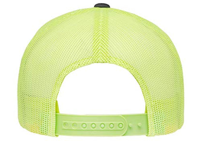 Yupoong Classic Mesh 6 Panel Retro Trucker Cap | Mid Profile Snapback - color: Charcoal/Neon Yellow