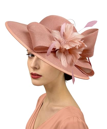dressfan Vintage Fascinator Hats for Women,20s 50s Linen Flower Hat for Derby/Church/Wedding/Cocktail/Tea Party - color: Dusty Pink