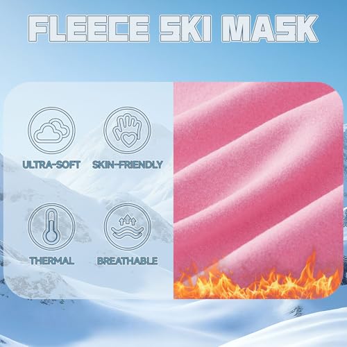 Balaclava Ski Mask for Men Women, Warm Fleece Face Mask Full Cover for Cold Weather Skiing Cycling, Ponytail Friendly - color: Rose Pink