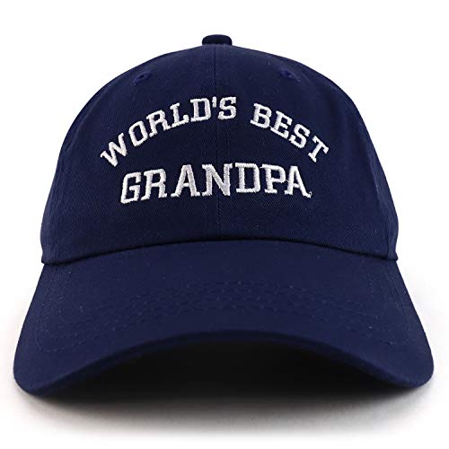 Trendy Apparel Shop World's Best Grandpa Embroidered Low Profile Soft Cotton Dad Hat Cap - color: Navy