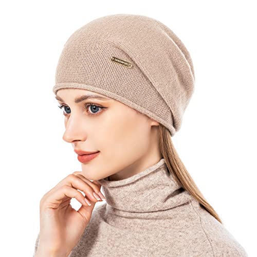 Knit Slouchy Beanie Hats for Women Cashmere Ski Cap Knitted Wool Soft Warm Winter Hat - color: A08-rose Pink