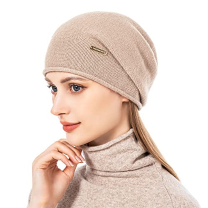 Knit Slouchy Beanie Hats for Women Cashmere Ski Cap Knitted Wool Soft Warm Winter Hat - color: A08-rose Pink