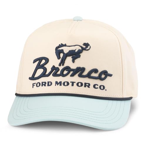 AMERICAN NEEDLE Ford Bronco Unisex Adjustable Snapback Baseball Hat - color: Scottie (Ivory/Light Blue), style: Baseball