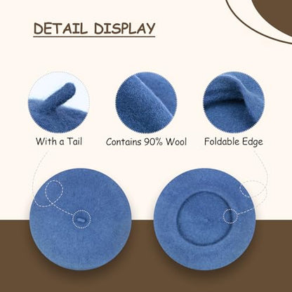 Gllutt Women Wool Beret Hat French Style Solid Color - color: Egyptian Blue