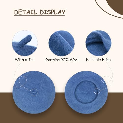 Gllutt Women Wool Beret Hat French Style Solid Color - color: Egyptian Blue