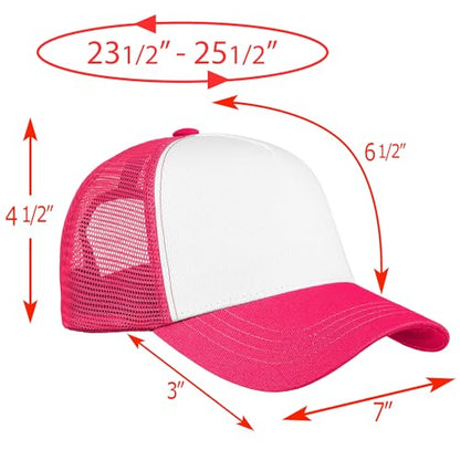 Falari 12 Pack Bulk Wholesale Mesh Trucker Hats 5 Panel and 6 Panel Baseball Caps for Men and Women - color: 5 Panel - Hot Pink