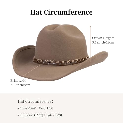 Cowboy Hat 100% Wool Water-Resistant Cowgirl Hat Western Hats for Women Men Felt Outback Panama Rancher Hat - color: Desert Star, size: 7 1/8