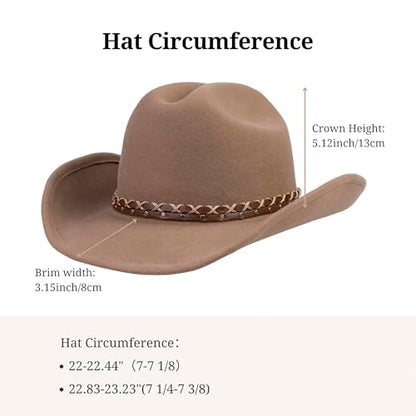 Cowboy Hat 100% Wool Water-Resistant Cowgirl Hat Western Hats for Women Men Felt Outback Panama Rancher Hat - color: Desert Star, size: 7 1/8