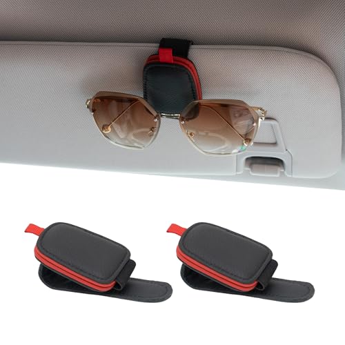 Yuoyar Magnetic Leather Sunglasses Holder for Car, 2 Packs (Black-red) - color: RedBlack