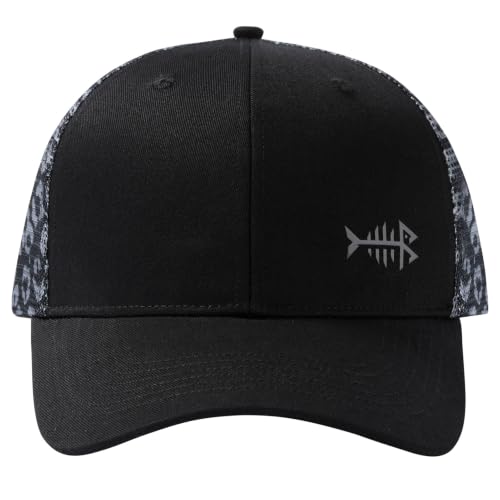 BASSDASH Printed Mesh Trucker Hat for Men Women Adjustable Baseball Cap Fishing Camping Outdoors Sporting Hat with Snap FH20 - color: Black/Leopard Dots, style: Big Head