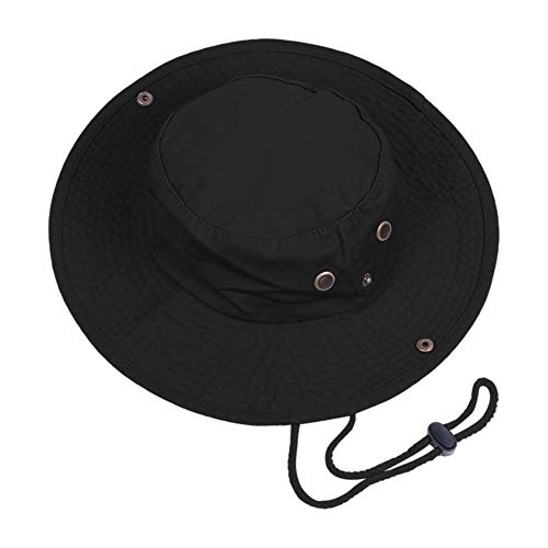 Bucket Hats with String Wide Brim Hiking Fishing UV Sun Protection Safari Unisex Boonie - color: Black, size: Large-X-Large
