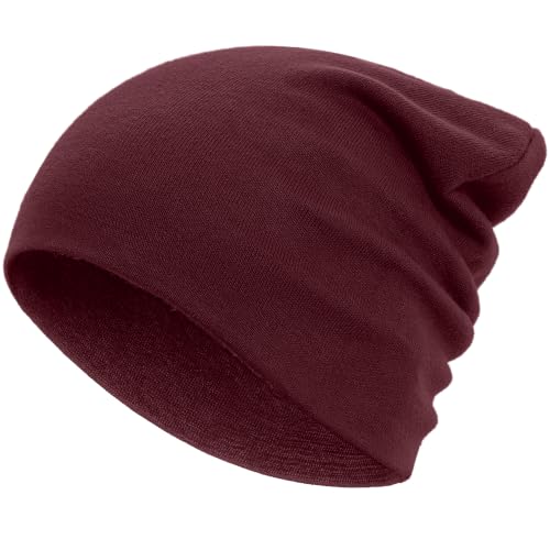 100% Cotton Thin Beanie Hat Women Men Soft Slouchy Chemo Skull Cap - color: 1pc Burgundy