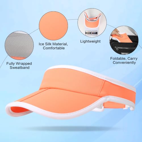 Sun Visor Caps Foldable Brim Adjustable Visor Hats for Women Men - color: White+orange