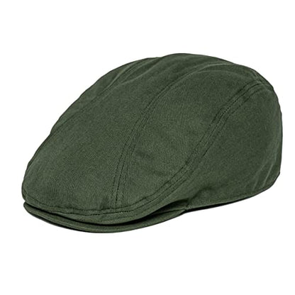 BOTVELA Men Cotton Twill Newsboy Flat Hat Fitted Cap - color: Army Green, size: 7 1/8