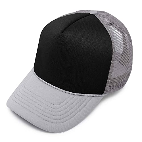 DALIX Two Tone Trucker Hat Summer Mesh Cap with Adjustable Snapback Strap - color: Black-gray, size: One Size